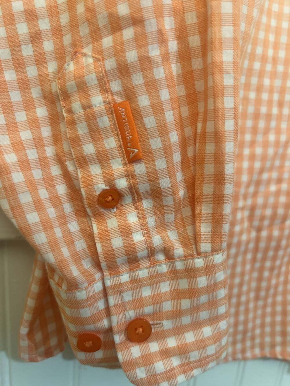 Antigua Clemson tigers orange and white gingham button down size XL - Picture 4 of 5